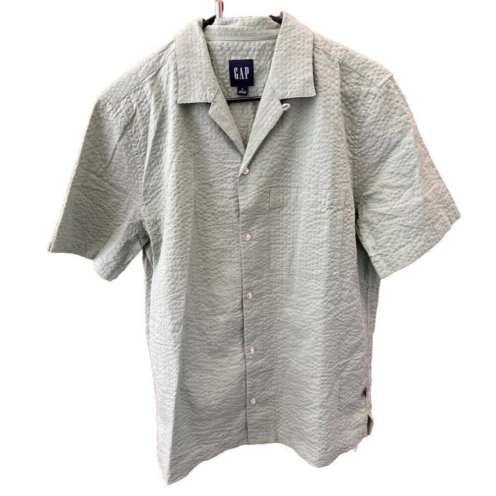 Gap Button Down Shirt Men S Granite Green Short Sleeve Pocket New Cotton Texture - Picture 1 of 14